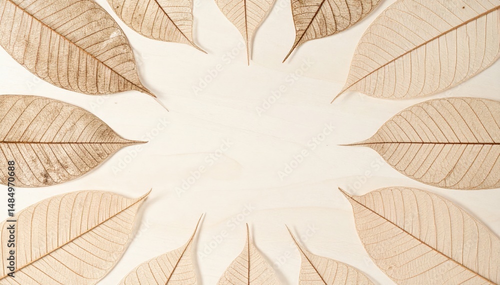 Poster arranging dried leaves in a circular pattern nature setting minimalistic art flat lay view organic a