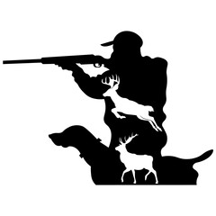 Hunter and Deer, Hand Drawn Vector Illustration