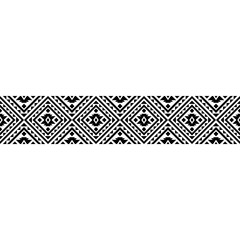 Stripe geometric tribal pattern featuring repeating square and rhombus shapes. Black and white ethnic design background, ideal for rugs, wallpaper, fabric and modern digital art.