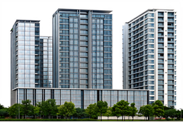 group of asian buildings architecture modern isolated on white background PNG