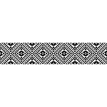 Stripe geometric tribal pattern featuring repeating square and rhombus shapes. Black and white ethnic design background, ideal for rugs, wallpaper, fabric and modern digital art.