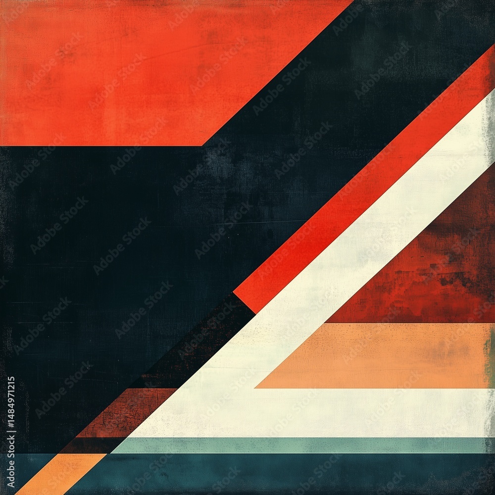 Poster geometric composition in color: a dynamic abstract composition unfolds, employing clean lines, bold 