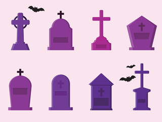 set of vector gravestones with RIP text, halloween theme, concept flat design