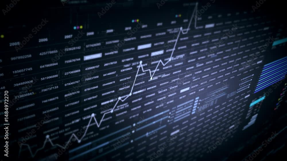 Fototapete Dynamic data visuals for business info graphics, animated charts, and data-driven insights for a business meeting mock-up. Explore the world of trading, stock exchanges, and crypto