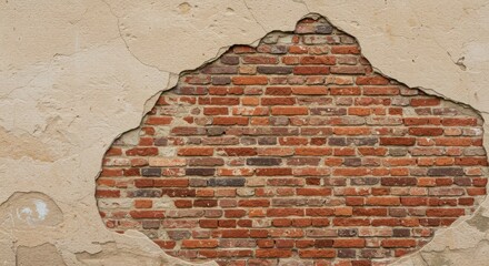 Exposed brick wall revealing history and decay, with plaster and texture