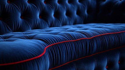 The deep blue tufted sofa blends modern design with exquisite craftsmanship, elevating any living room