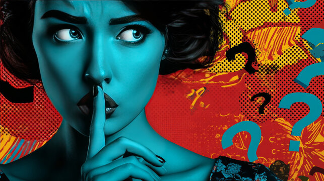 woman skeptical facial expressions face. Pop art retro vector illustration kitsch vintage