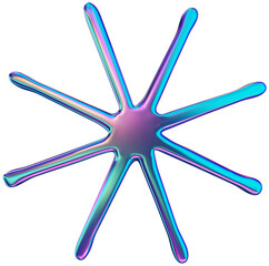 Abstract 3D y2k chrome shape clipart,  iridescent liquid form isolated. Render of geometric metal illustration