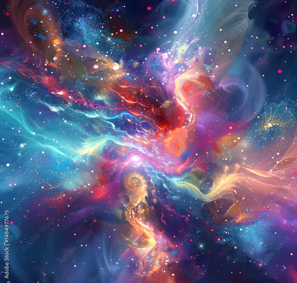 Poster explosive abstract firework display: vibrant colors and dynamic light