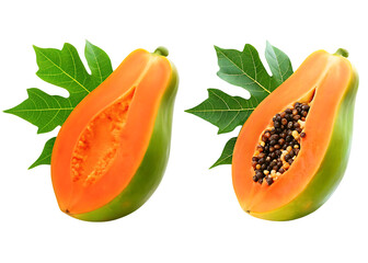 half ripe papaya with vibrant orange flesh isolated on white  background PNG