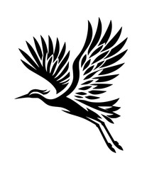 Traditional Japanese Crane Bird Icon Logo Black Vector on White