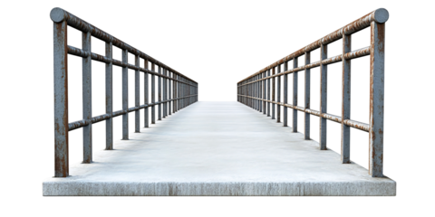 Metal walkway with railing isolated on transparent or white background. Generative ai
