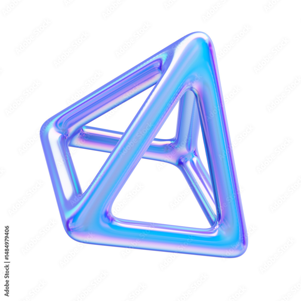 Poster modern geometric 3d shape with glossy metallic texture. isolated on white.