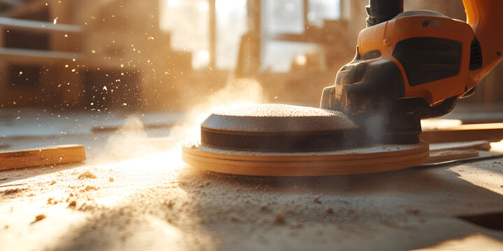 Carpenter Working with Electric Sander Tool