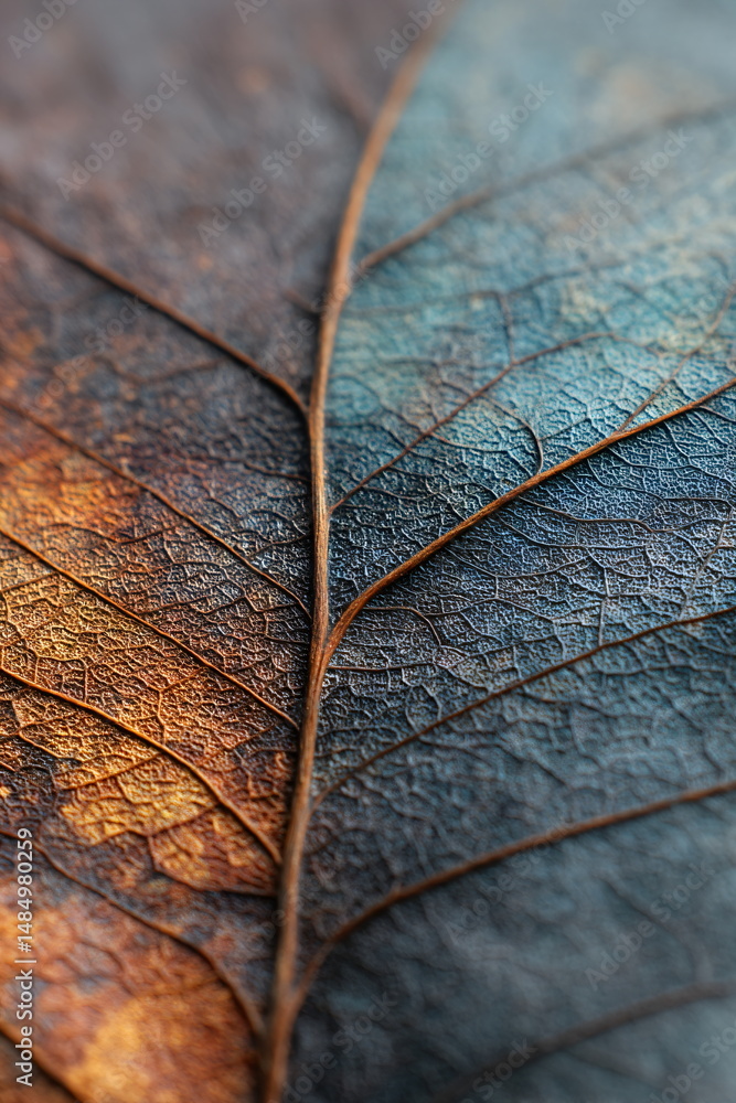 Aufkleber backlit natural dry leaf close up showing intricate veins. organic structure and texture detail. bio