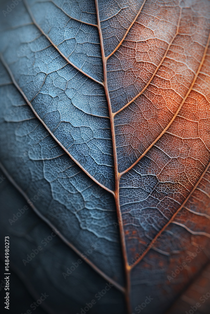Aufkleber backlit natural dry leaf close up showing intricate veins. organic structure and texture detail. bio
