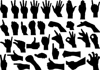 いろいろなハンドサインのシルエットセット