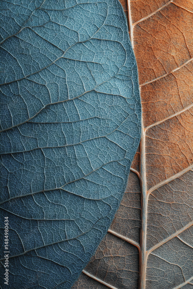 Aufkleber close up view of intersecting organic leaf details. natural structure and biological pattern illustr