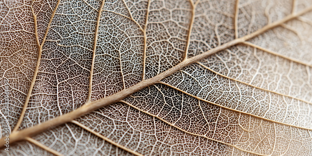 Aufkleber a macro shot of a dried leaf skeleton highlighting the intricate vein structure. natural abstract pa
