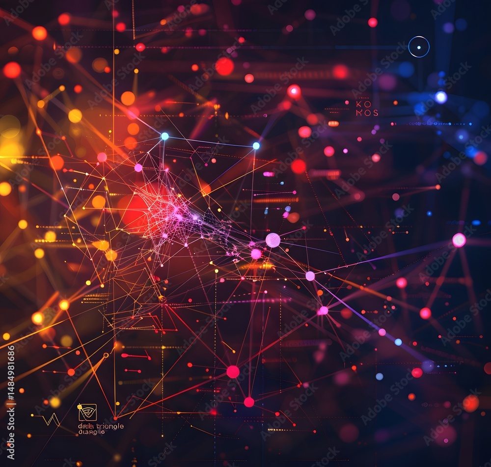 Poster cosmic connections: abstract luminous points and lines in a starry field