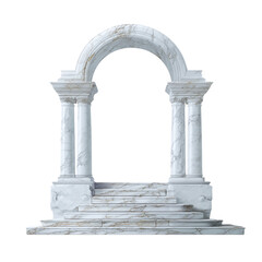 Fototapeta premium Realistic arch with white marble columns and steps, isolated on transparent background 