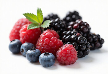 Mixed Fresh Berries Raspberry Blackberry and Blueberry Isolated on White