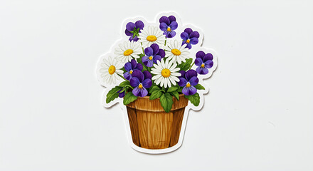 Potted Pansies and Daisies Sticker Illustration