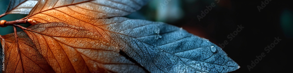 Aufkleber backlit natural dry leaf close up showing intricate veins. organic structure and texture detail. bio