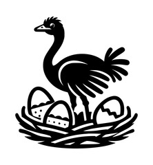 Fototapeta premium Minimalist Ostrich and Eggs Nest Vector Logo
