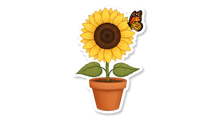 Obraz premium Sunflower with Butterfly Vector Illustration