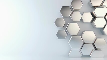 Metallic hexagons creating an abstract pattern on a white background - Powered by Adobe