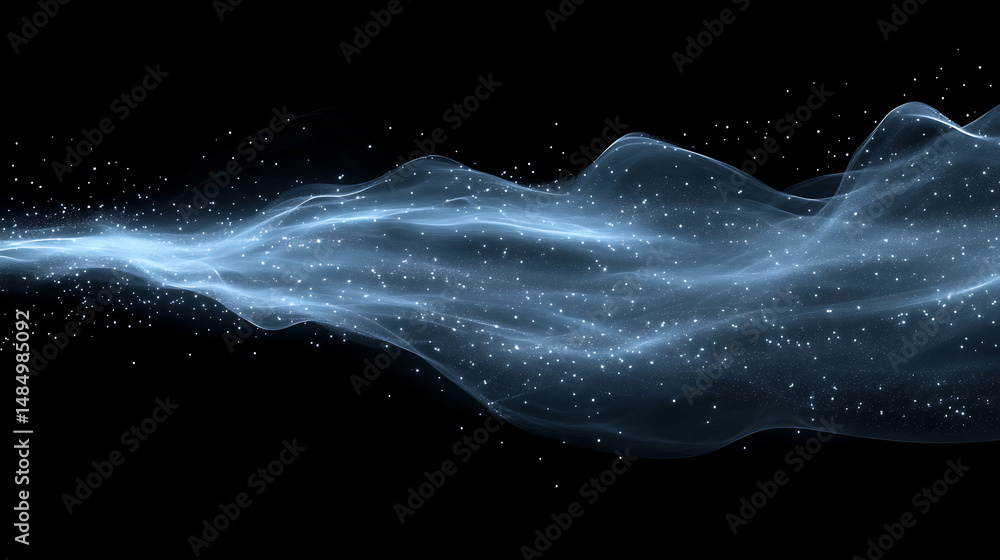 Poster abstract wavy light blue energy flow with glittering particle effect on black backdrop perfect for t