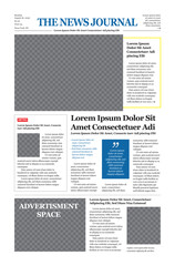 Vintage newspaper front page layout. Perfect for editorial, historical, or thematic print and digital uses. Tabloid size.