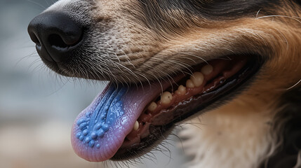 dog displays a blue nevus on its tongue, a benign skin pigmentation that requires monitoring due to its potential melanoma risk, Veterinary medicine.