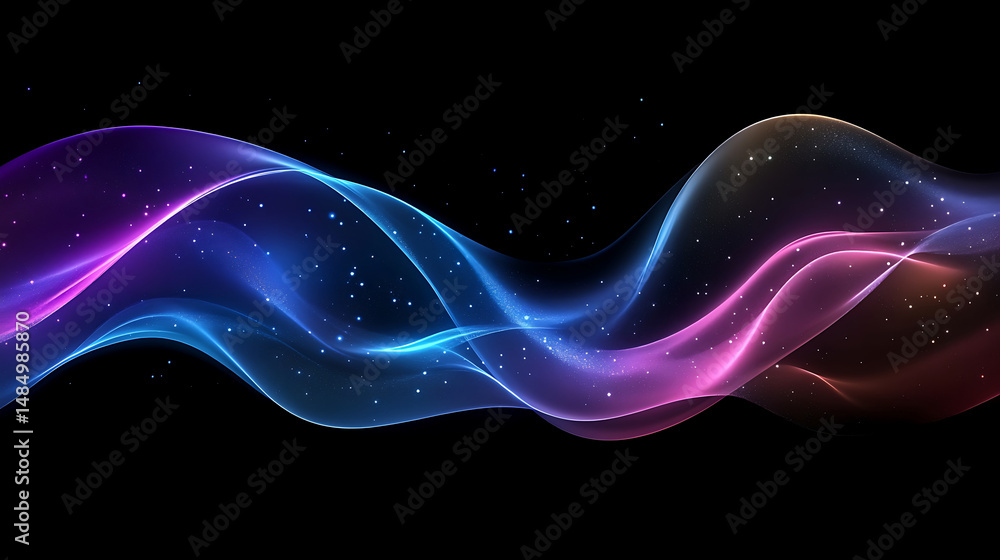 Poster abstract wavy light streaks with glowing particle effects on dark background creates dynamic design