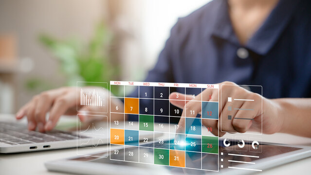 A person using a digital calendar to manage schedule and plan weekly tasks on a smart device