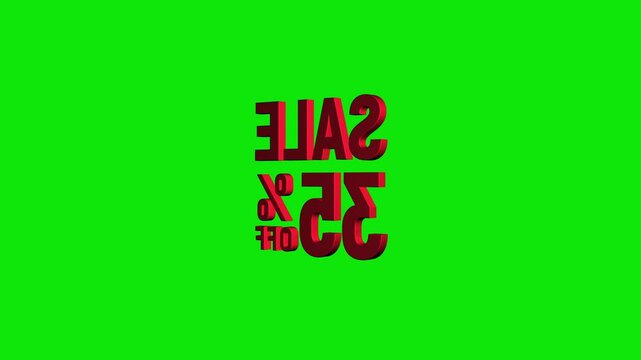 sale 35% off 3D text looped animation with discount sale on red black white green 4k background. super offer discount. sale off 35%