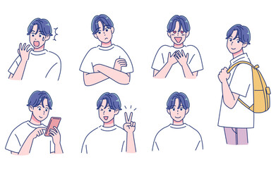 アニメタッチの男子の表情セット