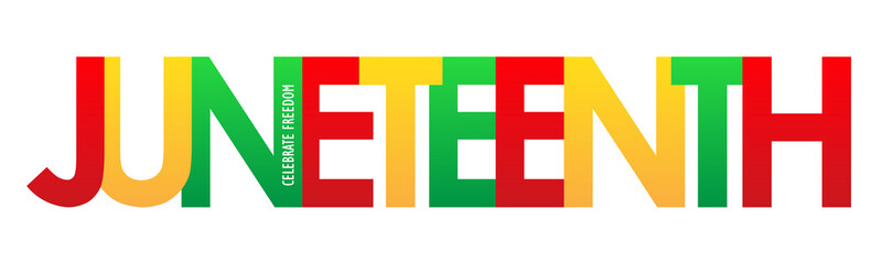 JUNETEENTH red, yellow and green typography banner on transparent background