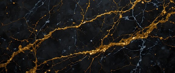 Elegant Black Marble Texture with Gold and Silver Veins for Luxury Design and Background Use