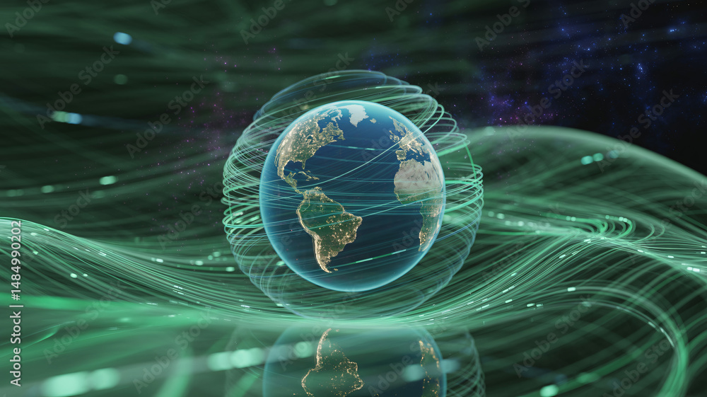 Poster floating holographic earth with data isolated on a transparent background