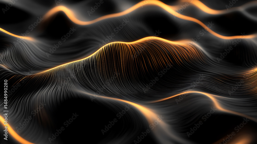 Poster abstract wavy lines in black with golden highlights create an elegant backdrop for modern design pro