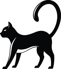 Elegant Black Cat Silhouette with Curled Tail