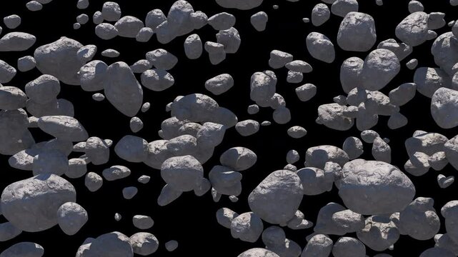 Asteroid belt. 3D generated animation fx with z-depth channel. Has alpha channel (ProRes, 4K only) for easy compositing.
