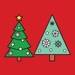 A festive Christmas tree adorned with sparkling decorative snowflakes stands out beautifully against a vibrant red background, evoking holiday warmth and cheer.
