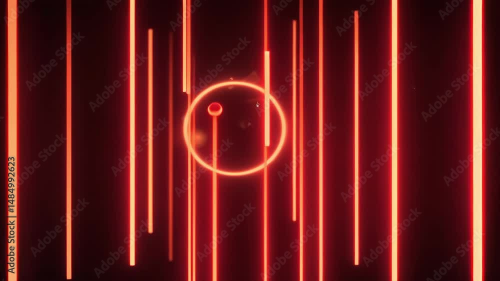Poster abstract illustration of glowing red lines and circular shapes on a dark background