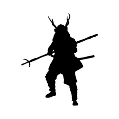 Silhouette of a Samurai with Dual Swords in Battle Pose