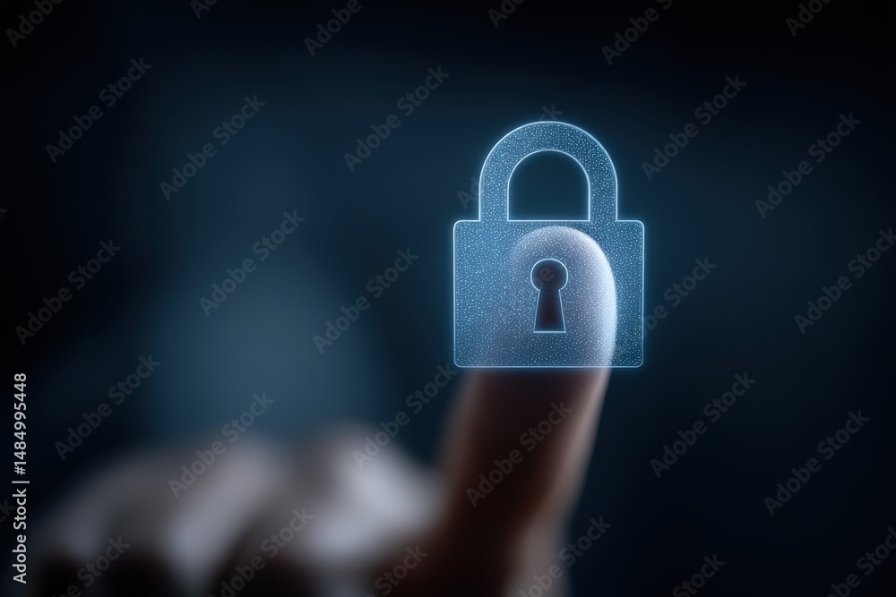 Aufkleber finger touching holographic lock symbolizing advanced security and protection in digital environment