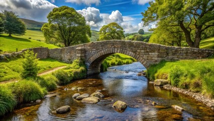 Fototapeta premium stone bridge crossing over babbling brook in countryside scene, stone bridge, rural landscape, stone bridge, rural landscape