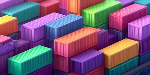 Fototapeta premium Vibrantly colored storage containers stacked together in a dynamic arrangement creating an abstract industrial scene showcasing artistic precision and contemporary design aesthetics